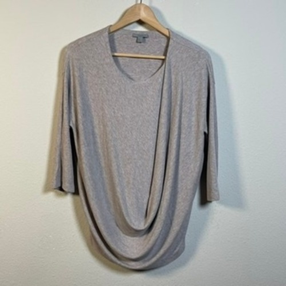 COS Drape Front Top Women Small Gray Rayon Blend 3/4 Sleeve Minimalist